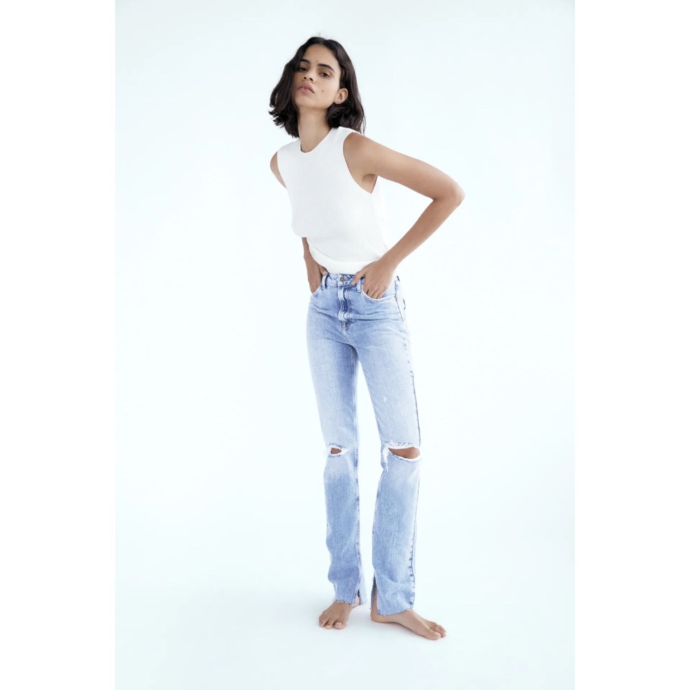 ZARA Z1975 FLARED RIPPED SLIM FIT JEANS Sizes 0&2